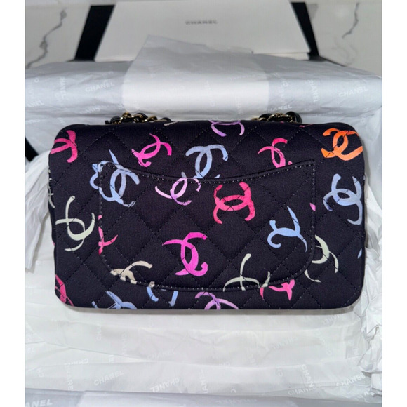 Chanel 24S Navy Blue Printed Logo Mini Flap Rectangle CC Shoulder Crossbody Bag - Picture 12 of 16